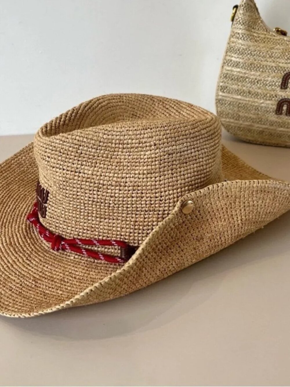 Miu Miu Natural Straw Cowboy Hat with Red Band - Picture 6 of 7